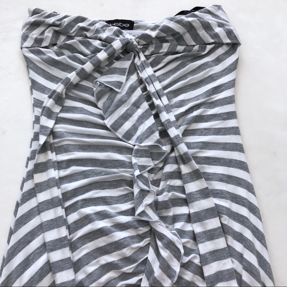 Bebe Halter White/Grey Stripped Dress Size S - Picture 9 of 9